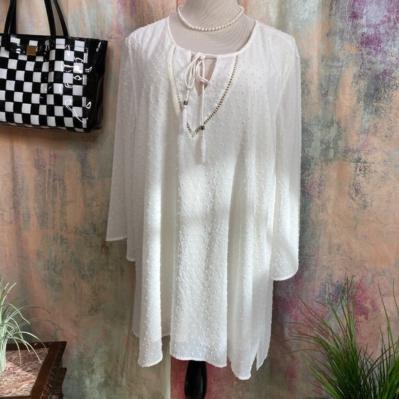 📌Daniel Rainn Chiffon Blouse with Tassel Tie - Picture 1 of 14